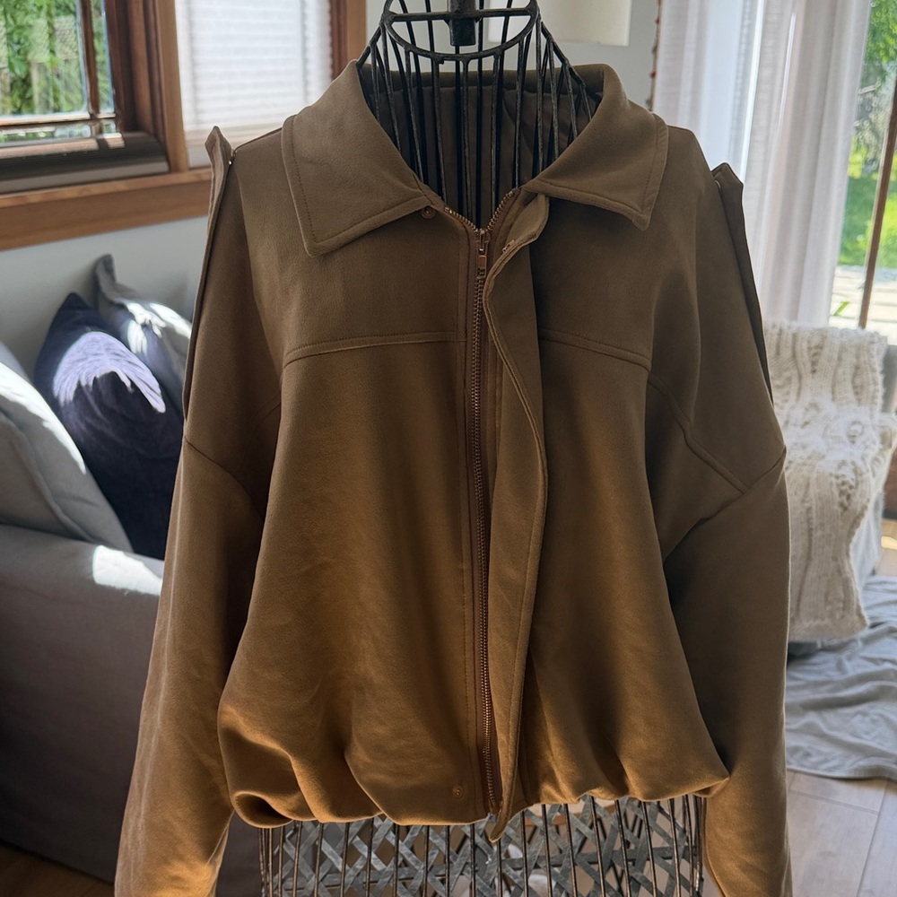 Elegant Women's Brown Bomber Jacket